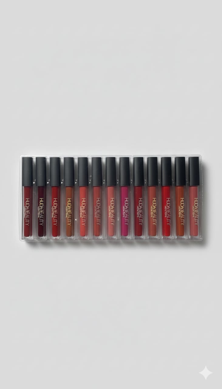 Huda Beauty Matte Lip Gloss – Bold, Smooth & Long-Lasting 💋(Pack of 12)