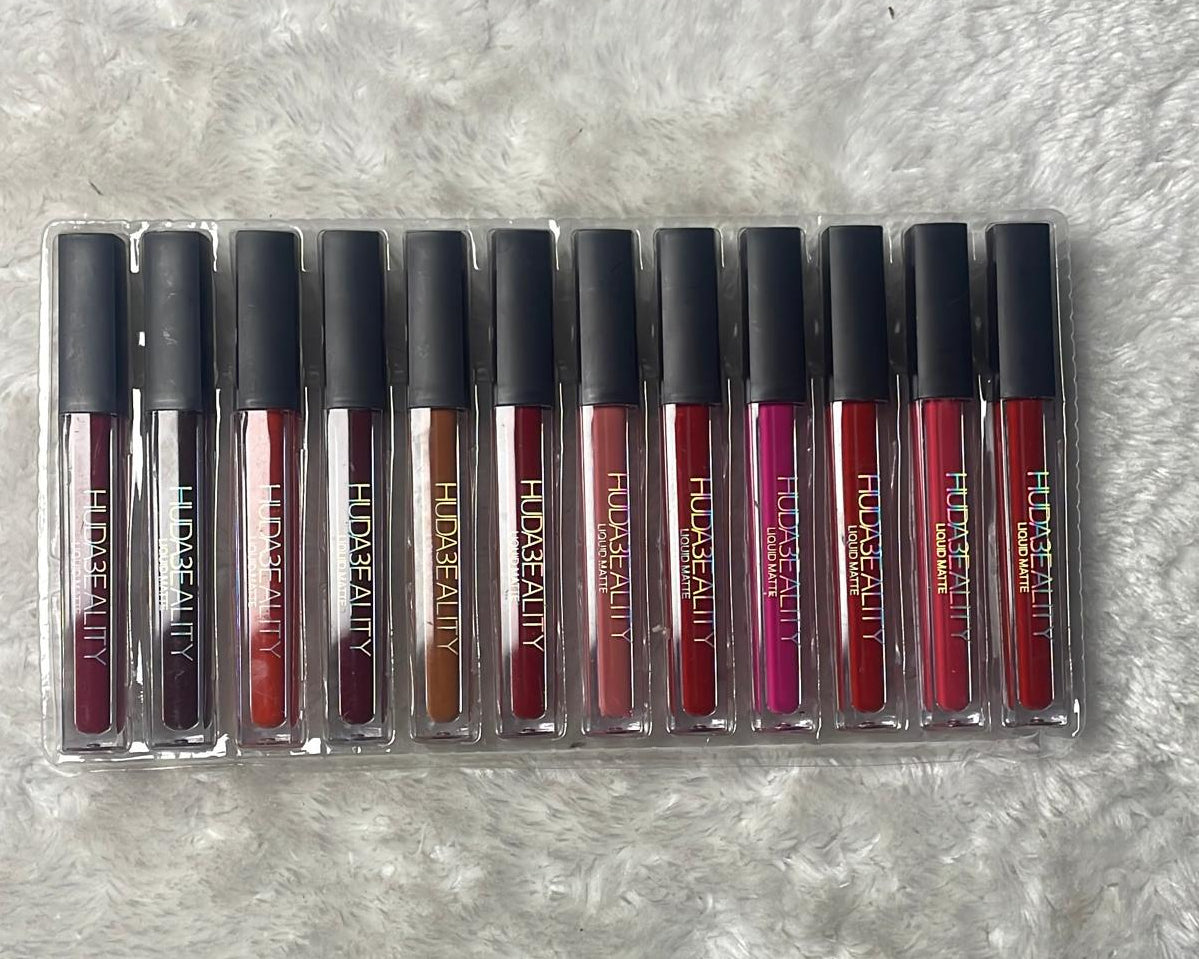 Huda Beauty Matte Lip Gloss – Bold, Smooth & Long-Lasting 💋(Pack of 12)